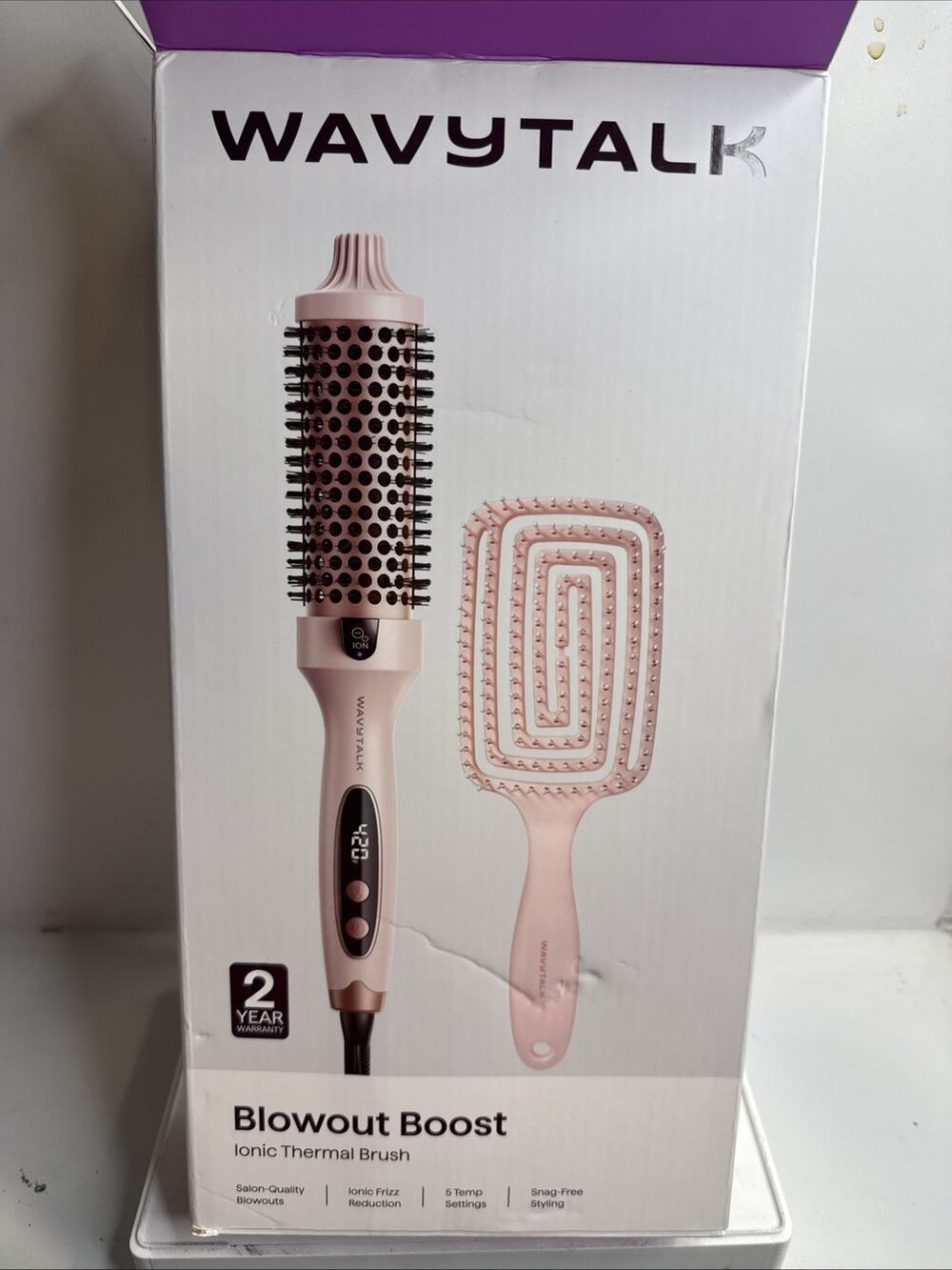 Wavytalk Blowout Boost Ionic Thermal Brush Pink Heated Round Hair Brush Set 206